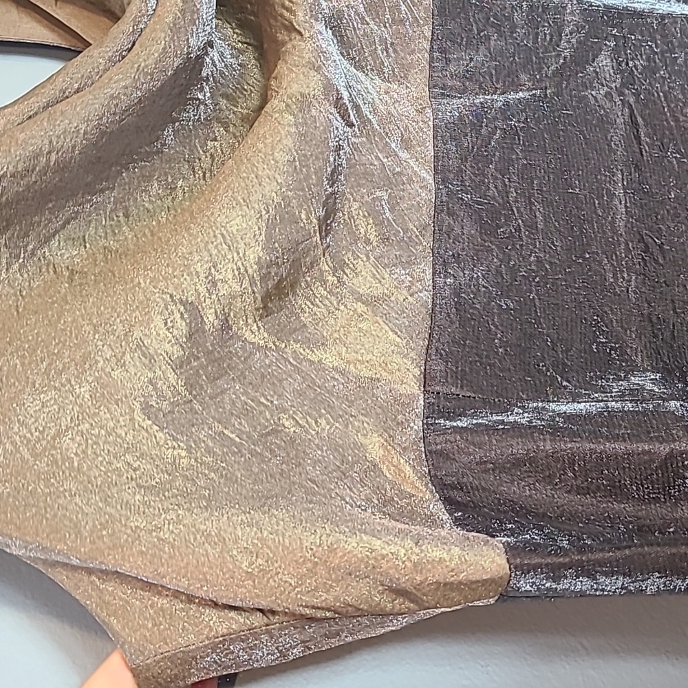Adrianna Papell Dress Bronze Gold‎ Shimmer Elegant Ethereal Grecian Size 14 - Picture 4 of 9